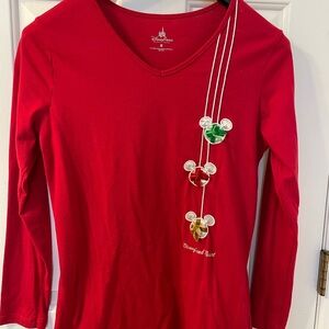 Disneyland Red Long Sleeve Top with Mickey Ornaments